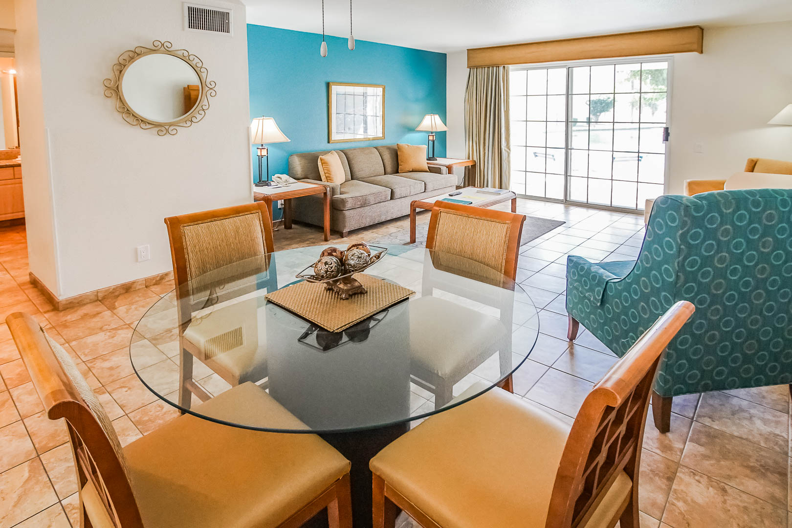 An upgraded living room area at VRI Americas' Desert Breezes Resort in California.